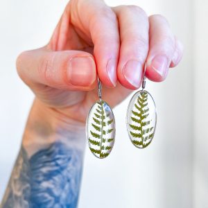 Ovale Farn Ohrringe, silbern