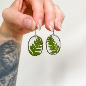 Farn Ohrringe, oval, silbern