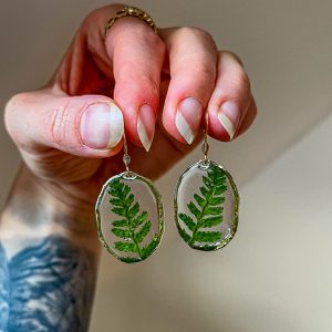 Farn Ohrringe, oval, golden