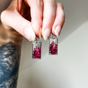 Rosenblätter Ohrringe, Quadrat, silbern