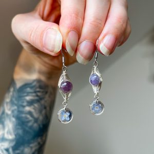 Vergissmeinnicht Ohrringe mit Perlenanhänger, silbern