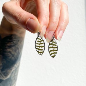 Farn Ohrringe, Spitzoval, silbern