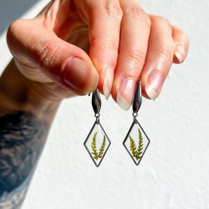 Farn Ohrringe, Rhombus, silbern