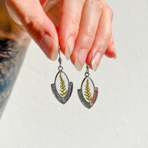 Farn Ohrringe, Spitzoval, silbern