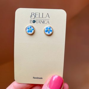 Vergissmeinnicht Ohrstecker, weißer Hintergrund, 8mm, golden